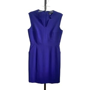 Tahari Arthur S. Levine Royal Blue Split V-Neck Sheath Dress Womens 8P Petite
